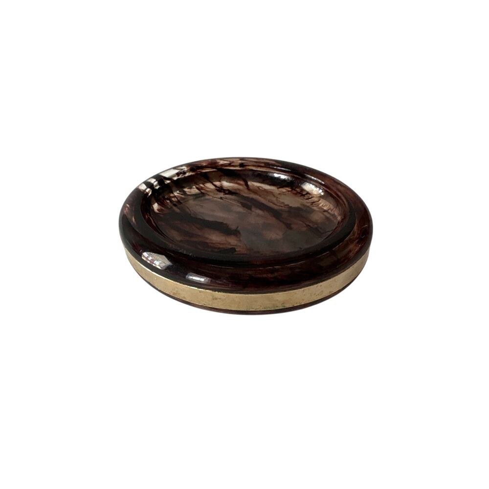 Vintage Tortoiseshell Lucite Acrylic Soap Dish Gold Tone Trim 1970s Vanity